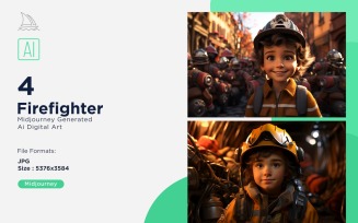 3D Pixar Character Child Boy Firefighter with relevant environment 4_Set