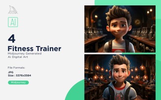 3D Pixar Character Child Boy Fitness_Trainer with relevant environment 4_Set