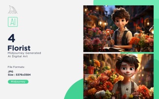 3D Pixar Character Child Boy Florist with relevant environment 4_Set