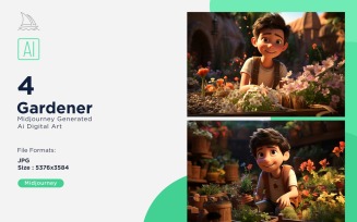 3D Pixar Character Child Boy gardener with relevant environment 4_Set