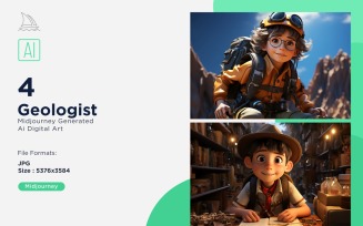 3D Pixar Character Child Boy Geologist with relevant environment 4_Set
