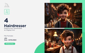 3D Pixar Character Child Boy Hairdresser with relevant environment 4_Set