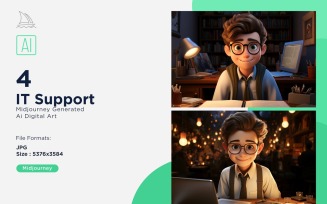 3D Pixar Character Child Boy IT_Support with relevant environment 4_Set