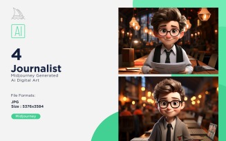 3D Pixar Character Child Boy Journalist with relevant environment 4_Set