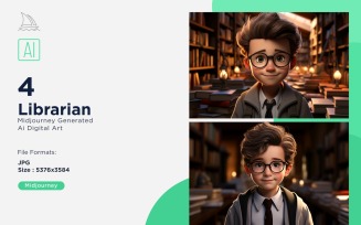 3D Pixar Character Child Boy Librarian with relevant environment 4_Set