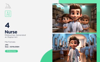 3D Pixar Character Child Boy Nurse with relevant environment 4_Set