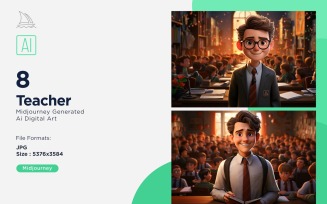 3D Pixar Character Child Boy Teacher with relevant environment 8_Set