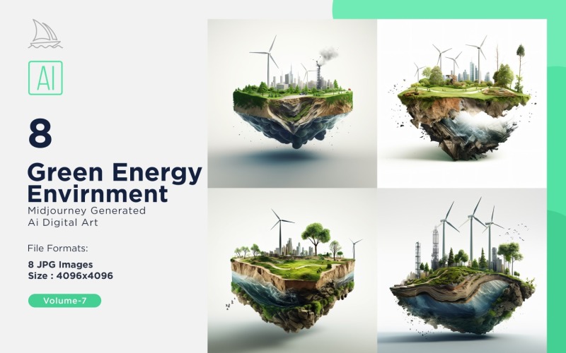 8 Windmill and Piece of land Green Energy Sustainable Industry Set Vol - 7 Illustration