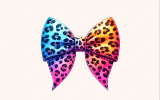 Colorful Leopard Print Bow PNG, Rainbow Animal Print, Trendy Digital Art, Fashion Clipart