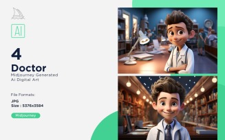 3D Pixar Character Child Boy Doctor with relevant environment 4_Set