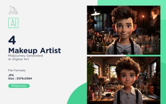 3D Pixar Character Child Boy Makeup_Artist with relevant environment 4_Set
