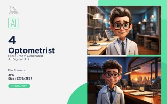 3D Pixar Character Child Boy Optometrist with relevant environment 4_Set