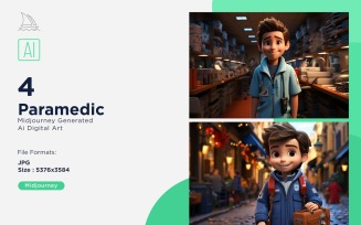 3D Pixar Character Child Boy Paramedic with relevant environment 4_Set