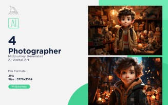 3D Pixar Character Child Boy Photographer with relevant environment 4_Set