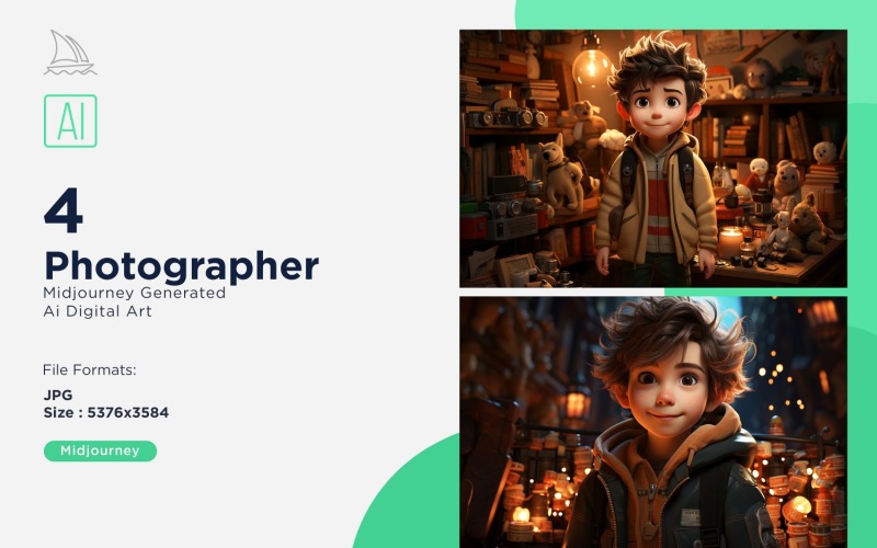 3D Pixar Character Child Boy Photographer with relevant environment 4_Set Illustration