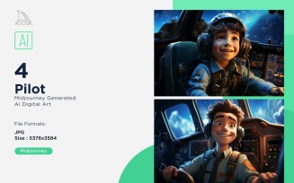 3D Pixar Character Child Boy Pilot with relevant environment 4_Set