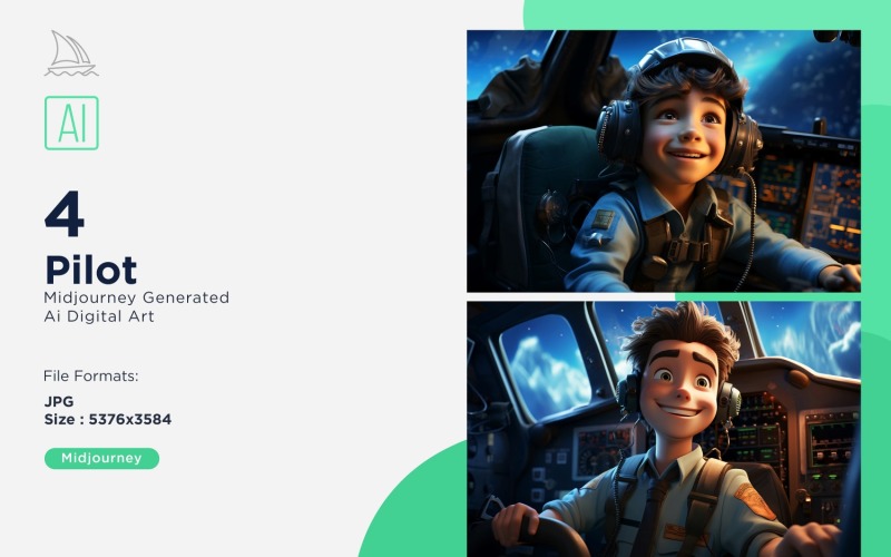 3D Pixar Character Child Boy Pilot with relevant environment 4_Set Illustration