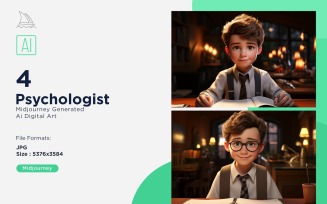 3D Pixar Character Child Boy Psychologist with relevant environment 4_Set