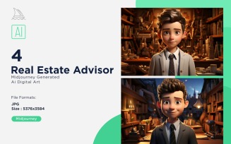 3D Pixar Character Child Boy Real Estate Advisor with relevant environment 4_Set