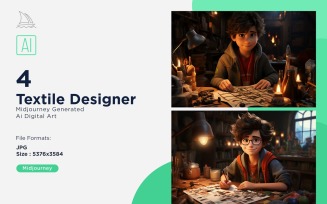 3D Pixar Character Child Boy Textile_Designer with relevant environment 4_Set
