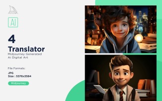 3D Pixar Character Child Boy Translator with relevant environment 4_Set