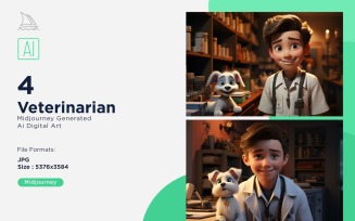 3D Pixar Character Child Boy Veterinarian with relevant environment 4_Set