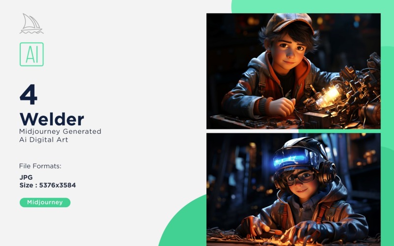 3D Pixar Character Child Boy Welder with relevant environment 4_Set Illustration