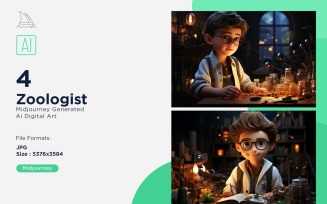 3D Pixar Character Child Boy Zoologist with relevant environment 4_Set