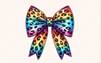 Rainbow Leopard Bow PNG, Colorful Hair Bow Clipart, Animal Print Digital Art, Trendy