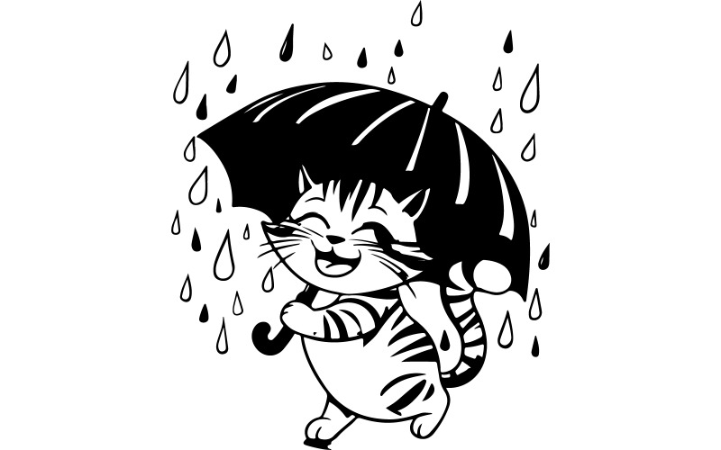 Cat and rainy day vector art Illustration