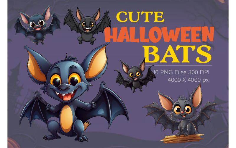 Cute Halloween bats. TShirt Sticker. Illustration