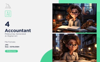 3D Pixar Character Child Girl Accountant with relevant environment Set