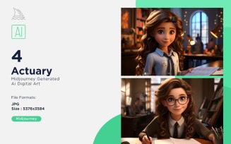 3D Pixar Character Child Girl Actuary with relevant environment Set