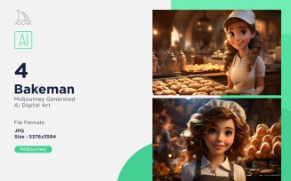 3D Pixar Character Child Girl Bakeman with relevant environment Set