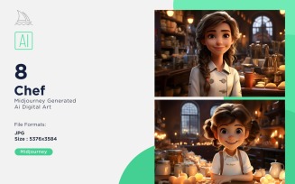 3D Pixar Character Child Girl Chef with relevant environment Set