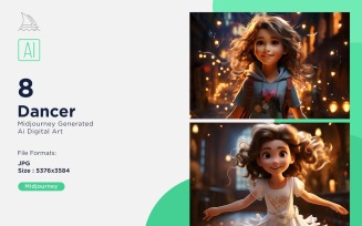 3D Pixar Character Child Girl Dancer with relevant environment Set