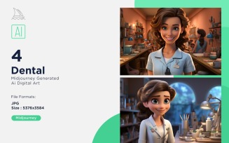 3D Pixar Character Child Girl Dental with relevant environment Set