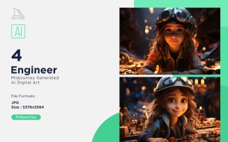 3D Pixar Character Child Girl Engineer with relevant environment Set