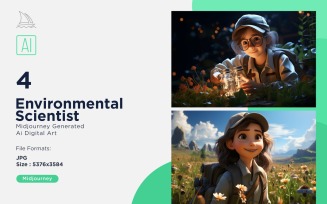3D Pixar Character Child Girl Environmental Scientist with relevant environment Set