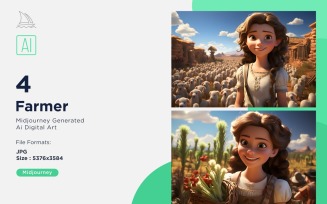 3D Pixar Character Child Girl Farmer with relevant environment Set