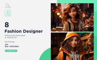 3D Pixar Character Child Girl Fashion Designer with relevant environment Set