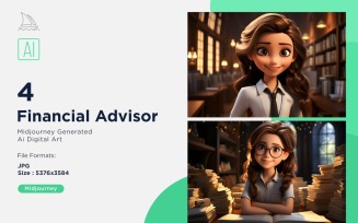 3D Pixar Character Child Girl Financial Advisor with relevant environment Set