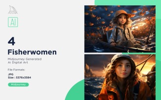 3D Pixar Character Child Girl Fisherwomen with relevant environment Set