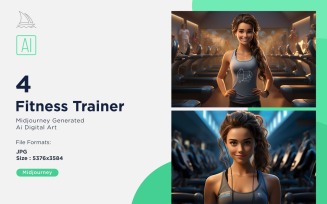 3D Pixar Character Child Girl Fitness Trainer with relevant environment Set