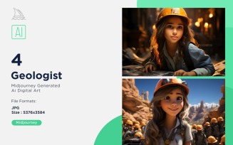 3D Pixar Character Child Girl Geologist with relevant environment Set