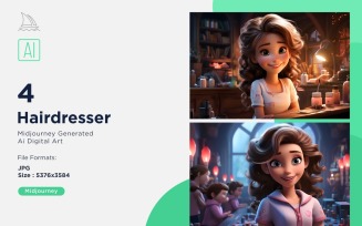 3D Pixar Character Child Girl Hairdresser with relevant environment Set