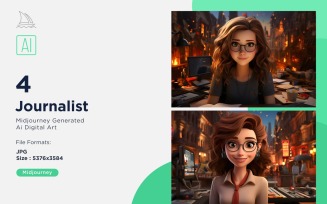 3D Pixar Character Child Girl Journalist with relevant environment Set