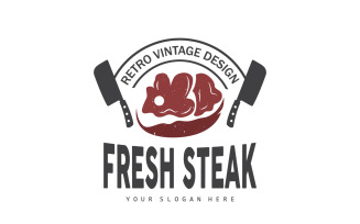 barbecue grill fresh meat logo design V8