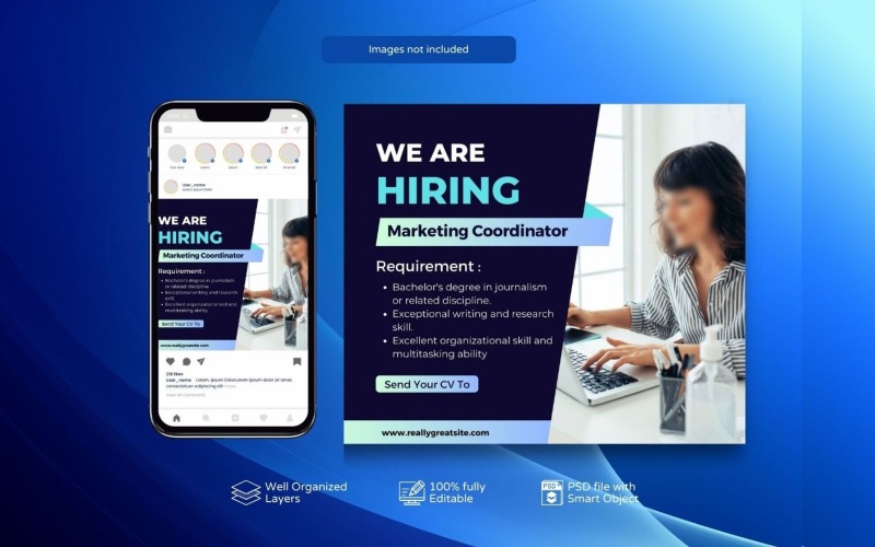 Free Hiring Template: PSD Job Vacancy Banner Blue Social Media