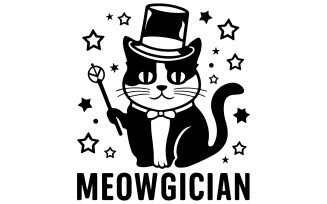 Cat magician silhouette vector art illustration